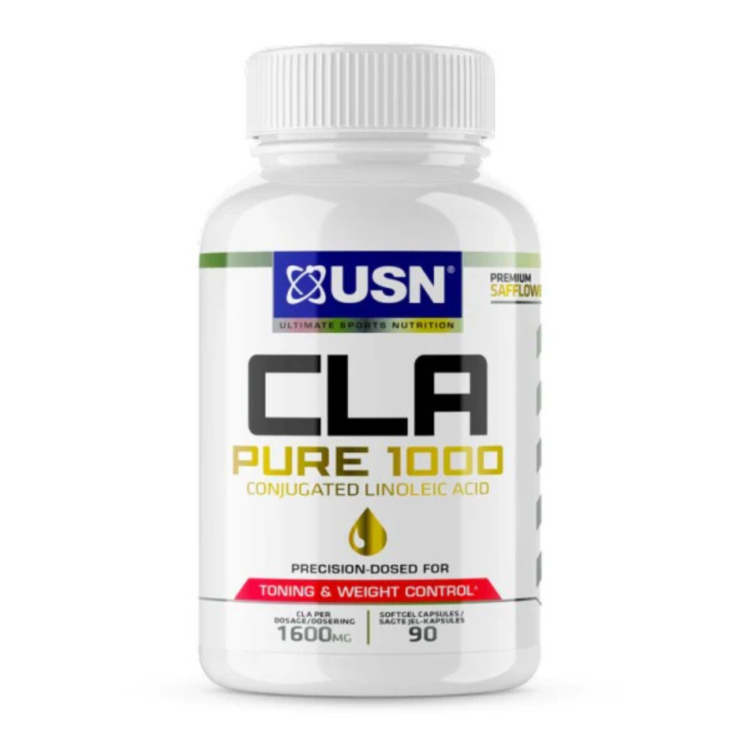 USN CLA Pure 1000 conjugated linoleic acid softgel supplement.